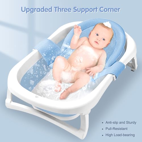 Image of Colorlife Baby Bath Seat Support Net Infant Bathing Seat Support Mat, Adjustable Comfortable Non-Slip Three-Pointed Baby Shower Net Bathtub Sit Up Mesh for Newborn 0-12 Months-Light Blue(No Bathtub)