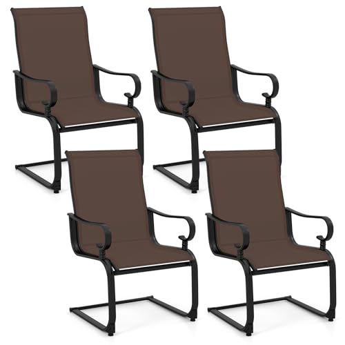 Image of GIANTEX Patio Dining Chairs Set of 4, High Back Outdoor Patio Chairs with Metal C Spring Frame, Heavy Duty Outside Dining Chairs for Porch Lawn Garden Backyard Balcony Pool, Brown