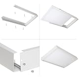 Consiste en cuatro piezas de aluminio que se ensamblan utilizando 8 tornillos (incluidos) obteniendo un marco de 605x302x50mm externos. Dicho ensamblaje se fija en el techo por medio de 4 tornillos (incluidos) que fijarán el marco al techo con la ayuda de 4 tacos (incluidos).