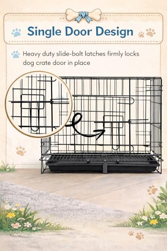 Image of Berlin's Small Puppy Dog Cage, Foldable Portable Crate, Double Door with Latches, Removable Tray, Comfort Mattress (18x14x12inches) (Black, 18 Inch)