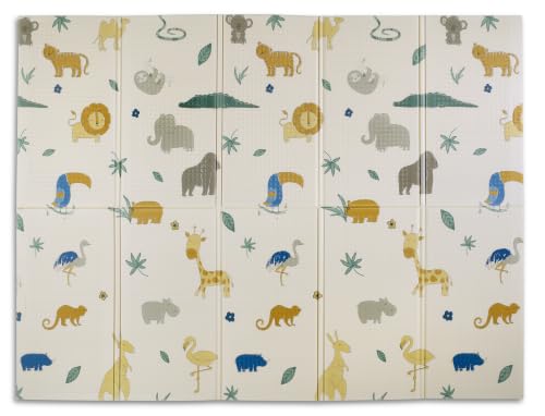Image of Nuby Reversible Baby Floor Mat, 77" x 58" - Foldable and Lightweight Baby Play Mat for Floor - Easy Storage and Travel - Safari
