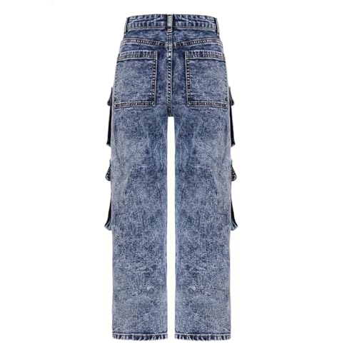 Girls Trendy Y2k Cargo Jeans with Pockets High Waist Baggy Wide Leg Jeans Causal Fashion Straight Denim Pants2