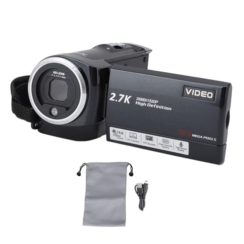 VBESTLIFE Videocamera Videocamera, Videocamera HD 2.7K 56MP 16X Videocamera Digitale per 2.8 pollici 270 ° Rotazione Schermo Videoregistratore Videocamera Vlogging