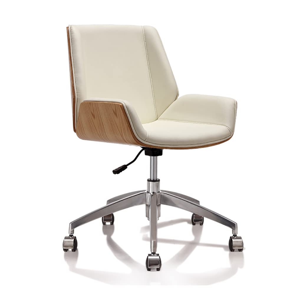 HTTGDGDH Ergonomic Office Chair With Wheels Adjustable Height Swivel Desk Chair With Armrests Mid Back Leather Task Chair For Home Office Black,Offwhite