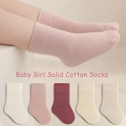 5 Pairs Toddler Crew Socks Soft Cotton Socks Elastic Baby Solid Colors for Unisex kids Boys Girls2