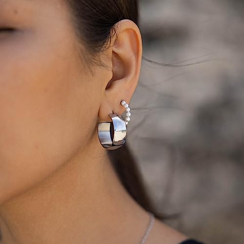Purelei Glowing Ohrringe (Gold, Silber, Rosegold), Wasserfeste Creolen in breitem Design für Damen, Elegante Ohrringe aus Edelstahl… – Ansicht 2
