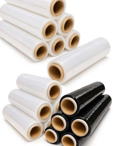 JARDIN202 - Film Estirable Manual Embalar Industrial, Mudanzas y Envios | Transparente o Negro | 50cm x 200 Metros | Papel Film | 2 rollos (Transparente)