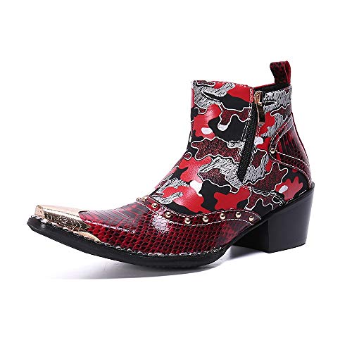 Botte de travail pour hommes avec talon haut et double zipper en cuir à bout pointu