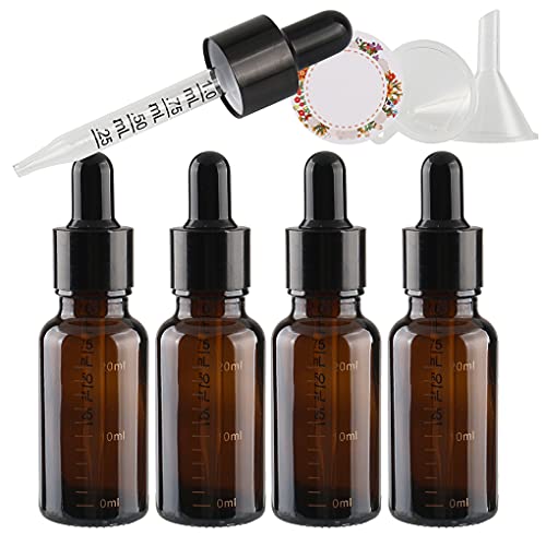 DLIBUY 4 Pcs Empty 20ml Amber Essential Oil Bottles with Graduated Pipette Brown Glass Dropper Bottles Vials for Cosmetic Essential Oils Colognes Perfume Aromatherapy