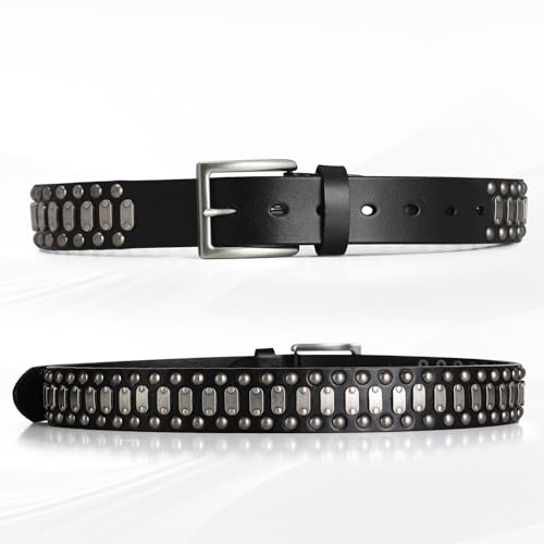 FIORETTO Stylish Mens Studded Casual Italian Cowhide Leather Belts For Jeans Punk Rock Rivets Belt With Buckle For Men Black4