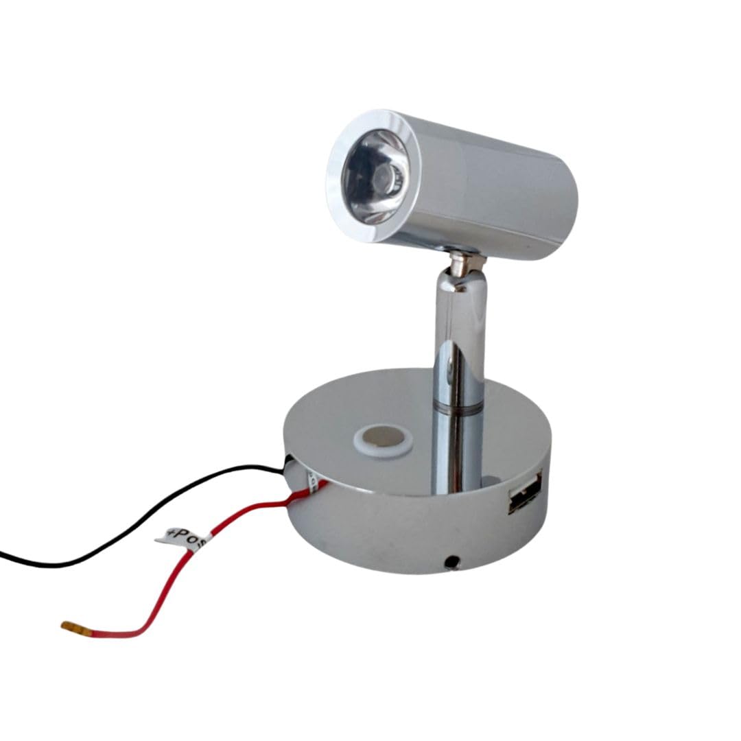 LED Reading Light 12V 24V Chrome Spotlight Touch Switch USB Caravan Boat Lamp