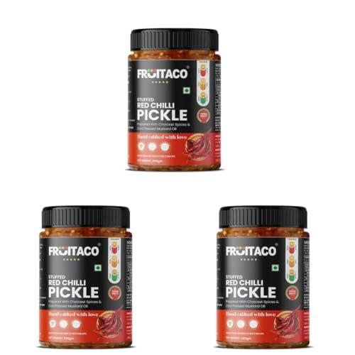 Image of Fruitaco Stuffed Red Chilli Pickle 500 Gm - Authentic Indian Pickle with Rich Spice Mix, Laal Mirch Ka Aachar (Pack of 3)