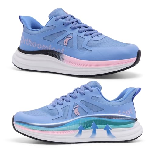 Women's Orthopedic Tennis Sneakers: High Arch Supportive Orthotic Foot Pain Relief Plantar Fasciitis High Instep Sneakers, Outdoor Hiking Athletic Slip On Road Running Shoes Blue Purple Size 6.5