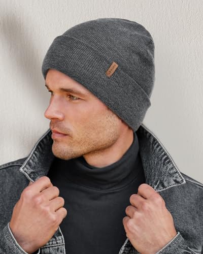 Image of FURTALK Mens Beanie Fleece Lined Winter Hats Double Layered Stylish Knited Cuffed Plain Hat
