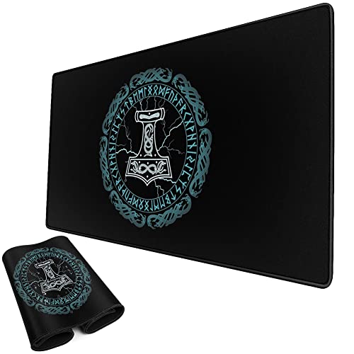 PBTMCD 3D-Druck Mjolnir - Thors Hammer Großes Mauspad, Wikinger Nordische Mythologie Totem Professionell Computerspiel Mausmatte, für Internet Café Büro Schreibtisch Mauspad,Blau,80 * 30cm Cover