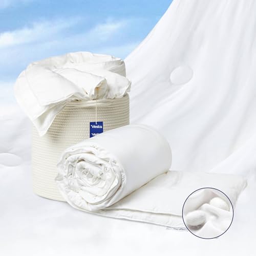 Vesta Luxury Silk Comforter – Finest All Season Model, 100% Rare Dupion Silk Fill with 100% Pima Cotton Shell, Ultra-Soft, Moisture-Wicking Duvet Insert, Queen Size (Alaskan Snow, 1.7kg, 3.85lbs)