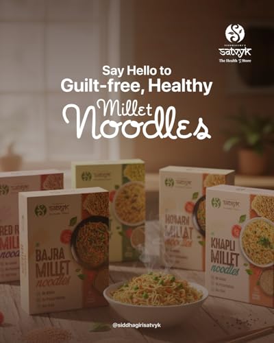 Image of S Siddhagiri's SATVYK THE HEALTH re STORE Ragi Millet Noodles (175gm) - With Tastemaker | No Maida | Ready to Cook Instant Millet Noodles | High Plant Protein & Fiber | Noodles