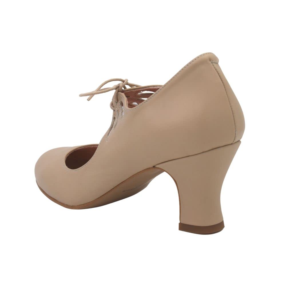 PASARELA - Zapatos de Baile Flamenco Napa Soft con Cordones para Mujer Sintético
