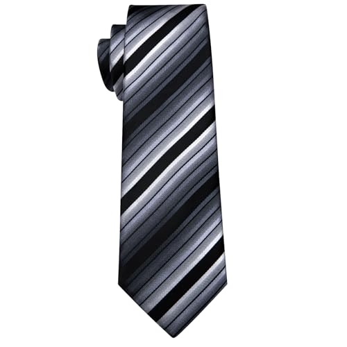 Image of Barry.Wang Silk Men Ties Formal Stripes Necktie and Tie Clip for Wedding Party Business Fashion Classic