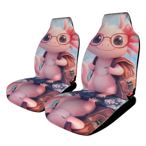 Cute Axolotl Cherry Flower Car Seat Covers Universal Car Front Seats Protector Auto Interior Accessories 2PCS