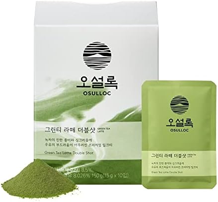 Osulloc Green Tea Latte Double Shot (0.7oz x 10 Count), Easy Powder type Blended tea, Cafe Style Sweetened Blend
