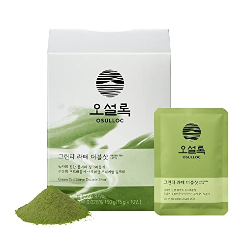 Osulloc Green Tea Latte Double Shot (0.7Oz X 10 Count), Easy Powder Type Blended Tea, Cafe Style Sweetened Blend #TOP3