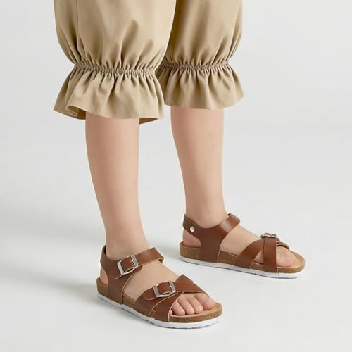 Image of Trary Girls Sandals Open Toe Casual Summer Shoes with Cork Footbed Comfortable Flat Sandals for Little Kids