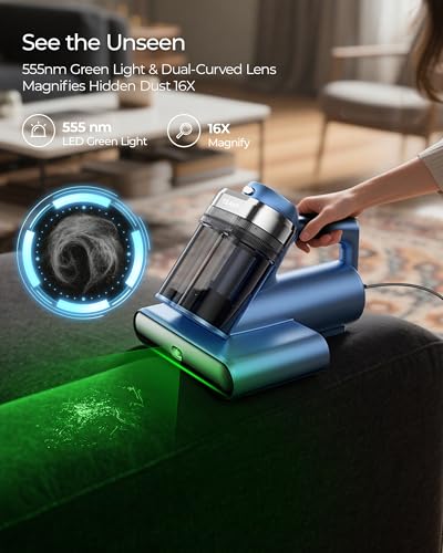 Image of Teant Bed Mattress Vacuum, 18 kPa & Green Light Dust Detection, MV-Grey | 2-Speed Bed Vacuum Cleaner with 253.7nm UV-C & Ultrasonic, LED Display, 149℉ Heat, HEPA, Aroma & Anion for Bed Sofa Pet Hair