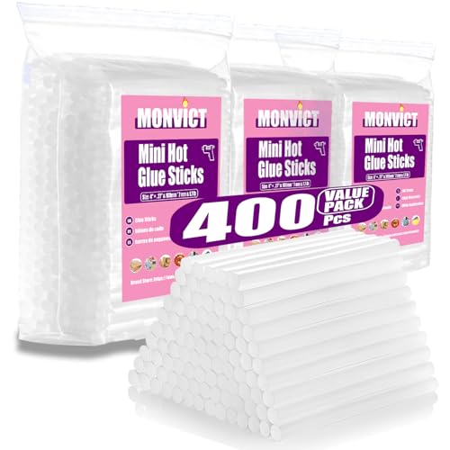 MONVICT 400 Pcs Mini Chaud Melt colle Sticks Mini Coller des pistolets 0.27 diamètre, 4 longueur de l'ouvrage Haute Adhésion pour artisanat, DIY, Réparations & Projets scolaires