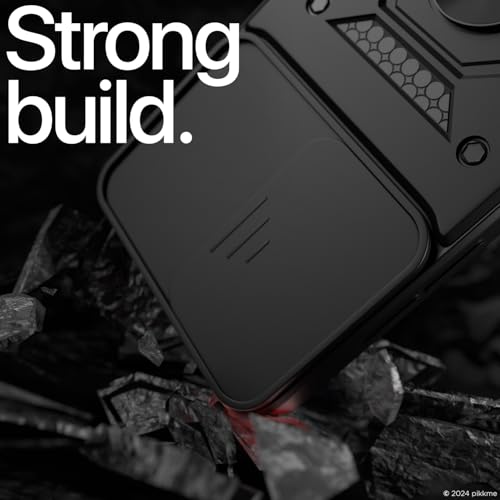 Image of Pikkme D10 Tough Armor Bumper Case | 360 Protection Case | Sliding Camera Shield Cover & Ring Holder Stand Back Cover for Samsung Galaxy A16 5G (Black)