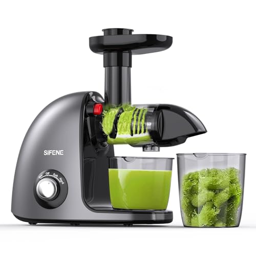 Slow Masticating Juicer Machine, SiFENE Cold Press Juicer for Fruit Vegetable, High Juice Yield Maker Extractor with Quiet Motor Anti-Clog System, Easy to Clean, Gray