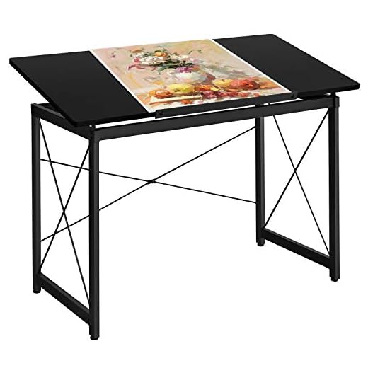 Yaheetech Mesa de Dibujo Mesa Inclinable Madera Mesa Escritorio Metal Reclinable 120 × 60 × 103 cm Negro