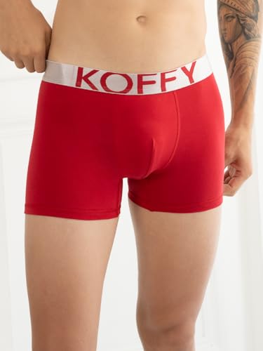 Image of KOFFY Men's Malleable Cotton Lycra Long Trunk with Minus Cutting Pouch and Moisture Wicking Properties
