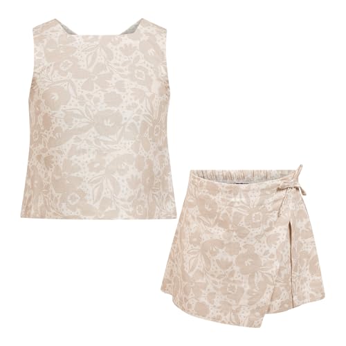 Vince Camuto Clothes Girls’ 2-Piece Skirt Outfit Set – Includes Short Sleeve Graphic Top & Skirt, Comfortable Everyday Clothing for Toddler, Little & Big Girls Size (5) Beige/Off-white