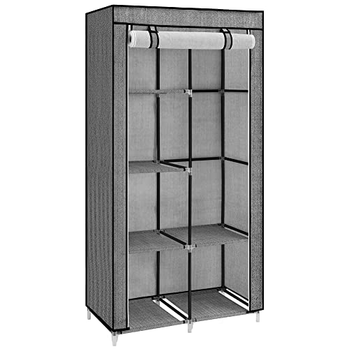 SONGMICS Portable Closet, Clothes Storage Organizer with 6 Shelves, 1 Clothes Hanging Rail, Non-Woven Fabric Closet, Metal Frame, Herringbone Pattern,