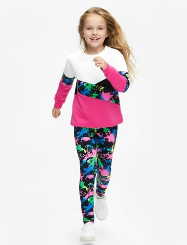 Image of PATPAT Girls 2 Piece Outfits Size 12-13 Years, Tie Dye Color Block Sweatshirts and Leggings Clothing Sets Sweatsuit Fall Outfits Joggers Lounge Set Tracksuit Preppy Clothes for Girls