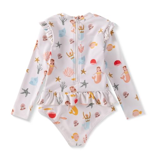 Image of Girls One Piece Swimsuits Zipper Rash Guard Long Sleeve Bathing Suit with Ruffle Hem UPF50+