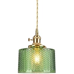 Lamparas Antiguas De Techo Cristales HJXDtech Industrial Lámpara de techo redonda de vidrio escamoso vintage E27 Acabado de latón Luz colgante retro Barra de desván Lámpara de techo de par trenzado flexible (Verde)