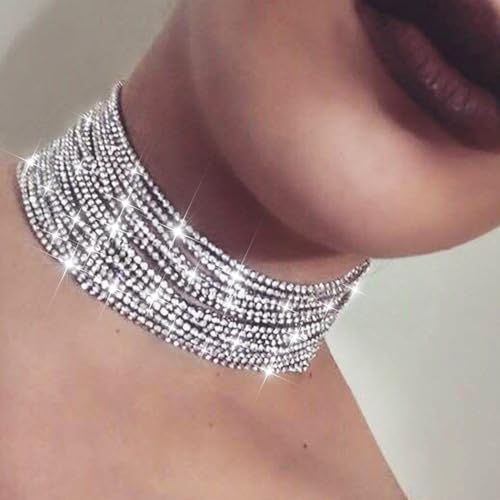 Nicute Rhinestone Choker Necklace Silver Layered Necklaces Jewelry Diamond Jewelry Accessories for Women3