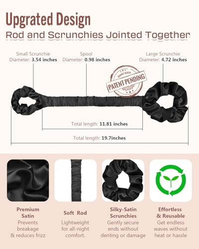 Image of BONNET QUEEN Satin Heatless Curler for Women,Hair Curler Without Heat for Heatless Curls Overnight,2-in-1 Curling Rod with Scrunchie for All Hair Types,1 Pack,Black