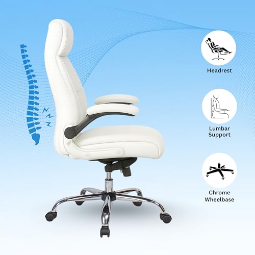 Image of Lakdi The Furniture High Back Director Office Chair Ergonomic Leatherette Executive Chair with Adjustable Armrests, Comfortable Revolving Desk Chair 5-Year Warranty & Free Assembly-111012160 White