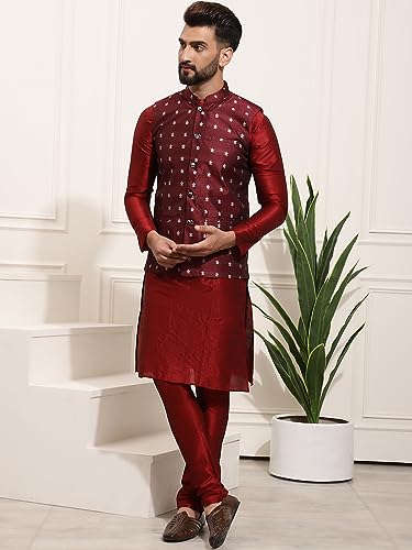 Image of SOJANYA (Since 1958 Men's Silk Blend Kurta Pyjama & Printed Nehru Jacket Combo