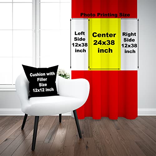 Image of Crush Fabric Photo Personalise 2 Curtains & 1 Cushion with 8 Eyelet for Living Room Bedroom Home Office 4 x 9 Feet Style 134 (Set of 3) (Red)