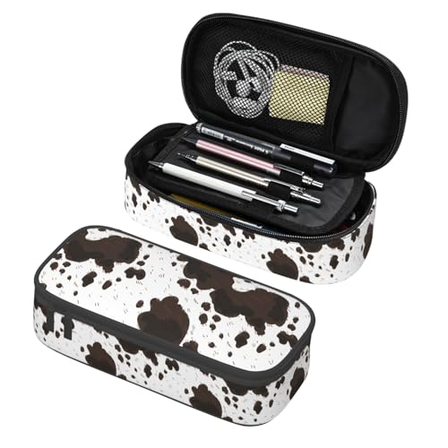Image of Western Cow Print Pencil Case Aesthetic Large Capacity Pen Pouch | Storage Bag with Compartments for Travel School Office Organizer