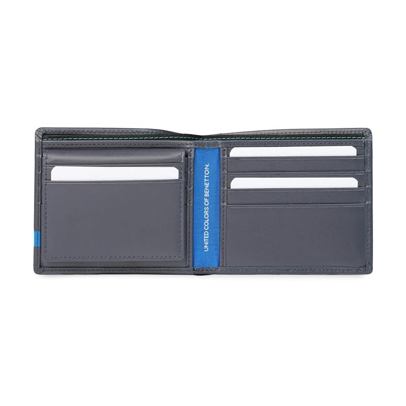 Image of United Colors of Benetton Men's Leather Passcase Wallet Zhodzina - Navy | Bifold with 12 Card Slots, Id Window & 2 Bill CompartMen'sts | Stylish Purse for Men's
