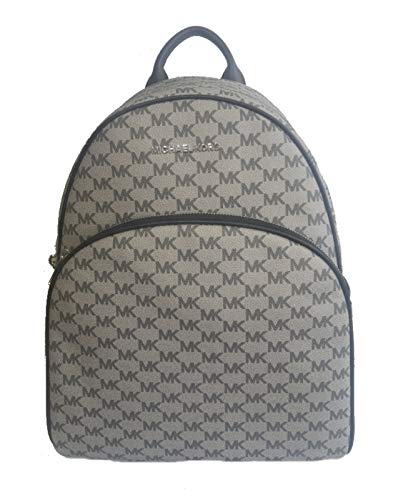 Michael Kors ABBEY Large Leather MK Logo Backpack, Lt Grey/Black