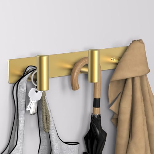 Image of VAEHOLD Hat and Coat Wall Mount Rack - Hooks for Robes, Bags, Keys, and Towels - Bathroom Towel Hanger Organizer (Gold, inchT inch Shape 3 Hooks 1 Pack)