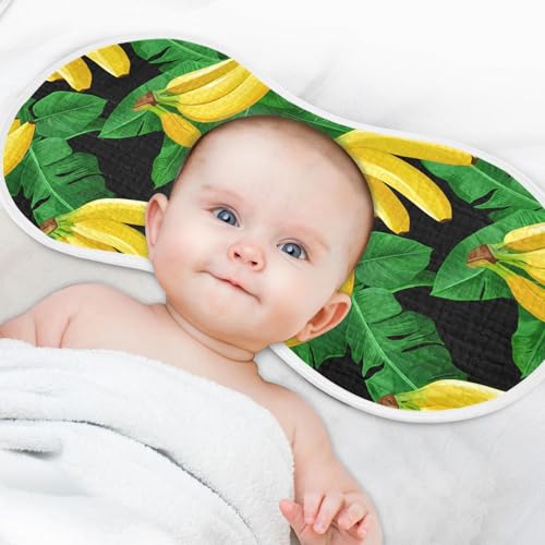 J JOYSAY Banana Leaf Black Baby Burp Cloths for Boys Girls Large 22''x11'' Cotton 4 Layer Baby Items Must Haves for Drool Newborn one sizex44