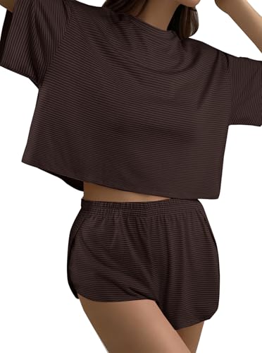 Image of Remidoo Women's Split Shorts Pajama Set Short Sleeve Tops and Shorts 2 Piece Pjs