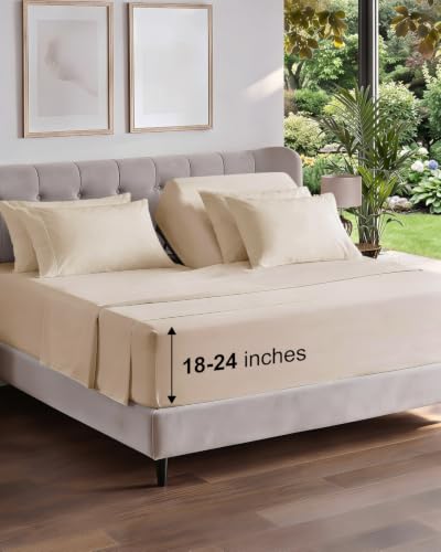 Image of CGK Unlimited Extra Deep Flex Top Split Head King Sheet Set - 6 Piece Breathable and Cooling Sheets - Hotel Luxury Bedding for Women, Men, Kids & Teens - Easy Secure Fit - Extra Deep Pockets - Wheat